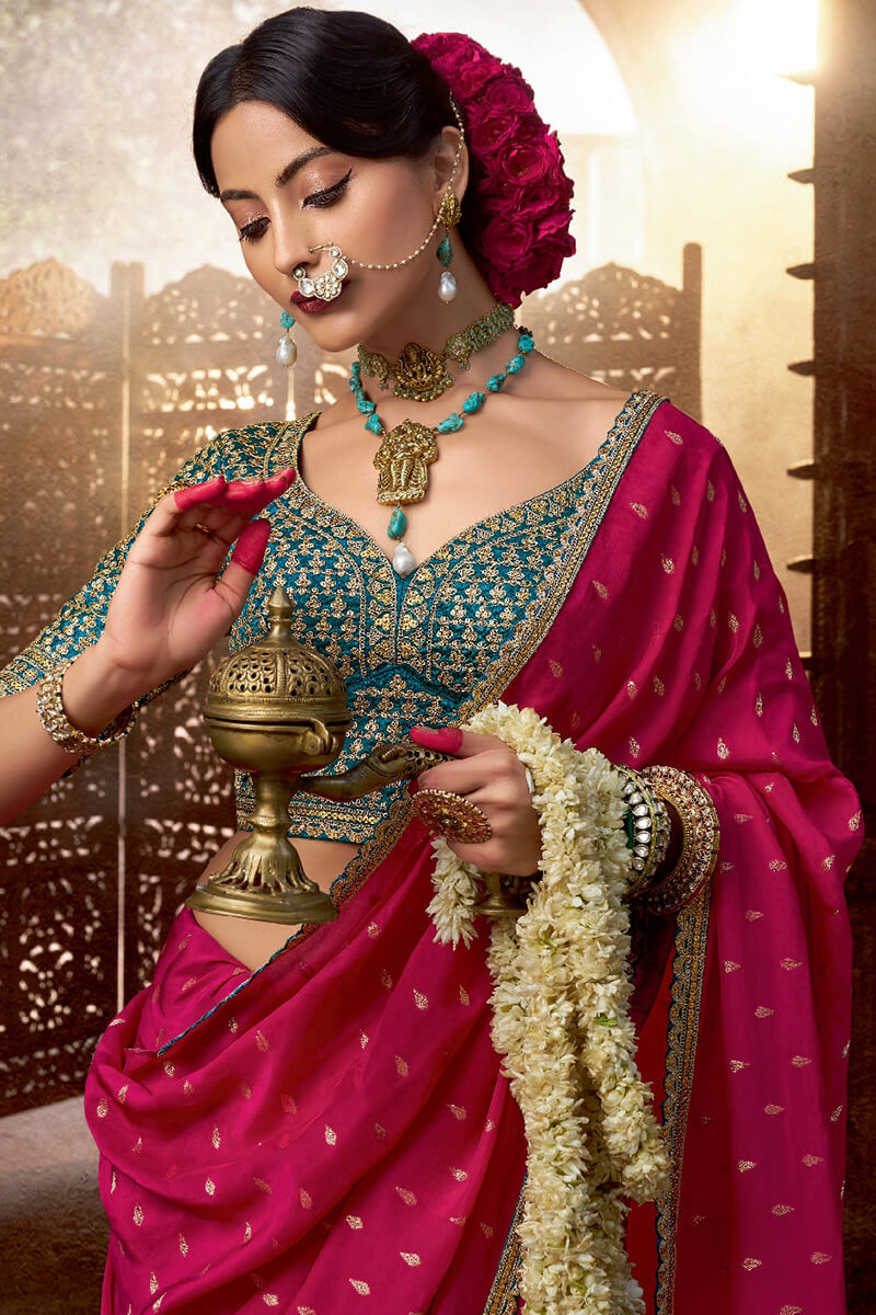 Burnt Pink Pure Viscose Crepe Silk Saree with Embroidery Blouse Piece