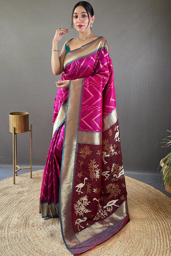 Burnt Pink Soft Banarasi Silk Saree