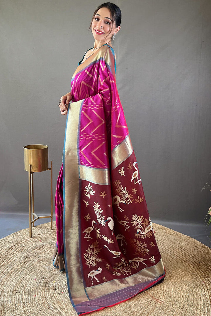 Burnt Pink Soft Banarasi Silk Saree