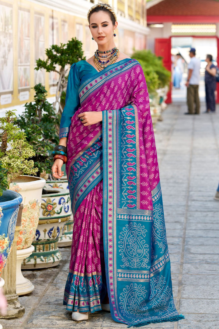 Burnt Pink Soft Ikkat Silk Saree