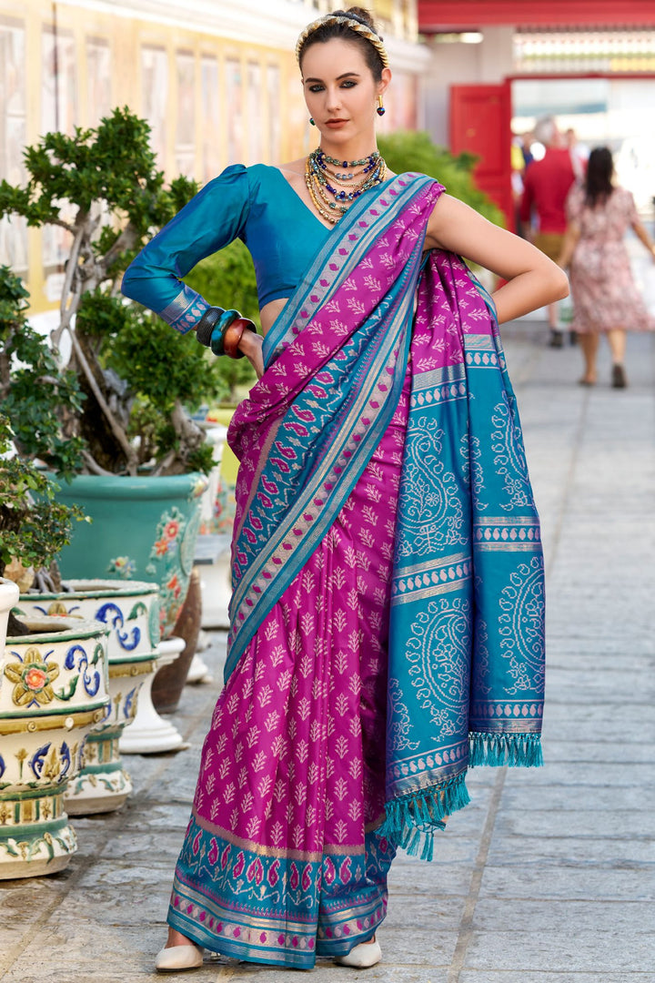 Burnt Pink Soft Ikkat Silk Saree