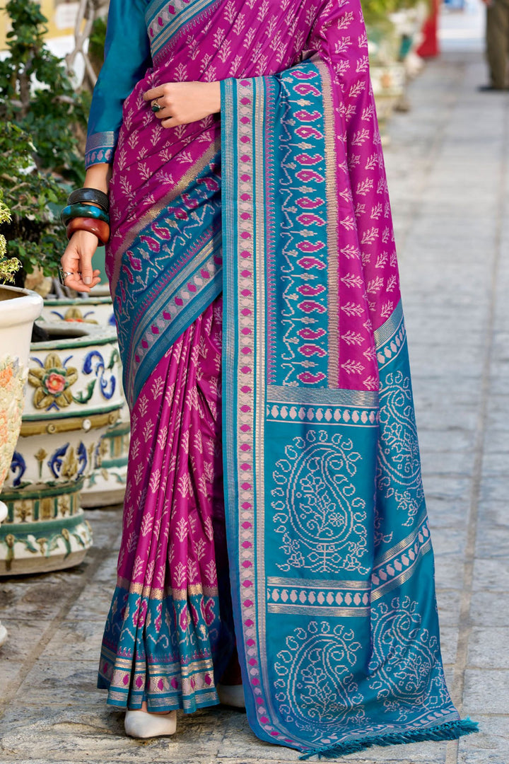 Burnt Pink Soft Ikkat Silk Saree