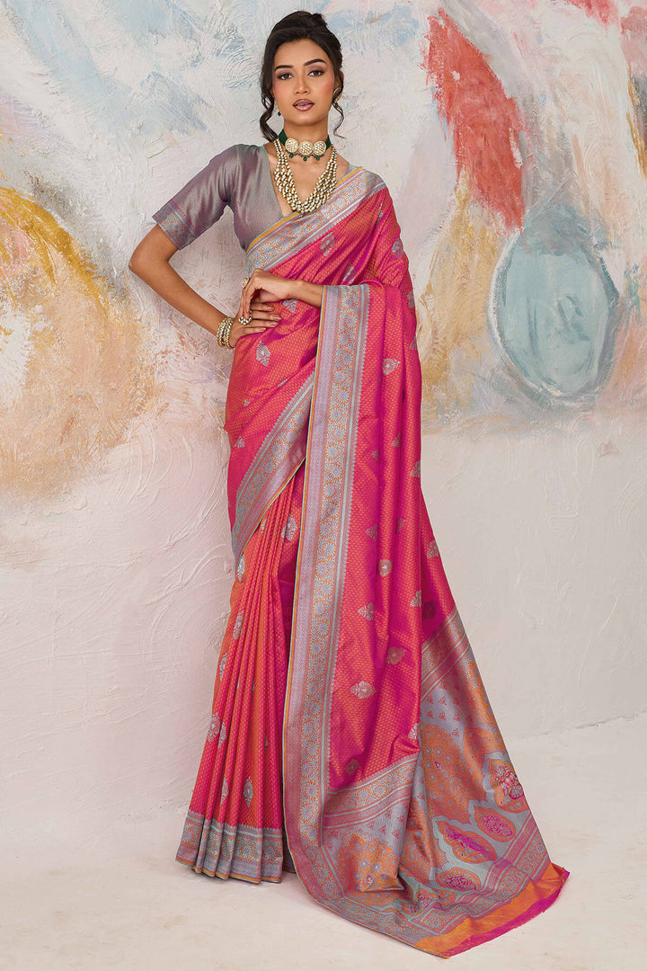 Burnt Pink Woven Kanjivaram Silk Saree