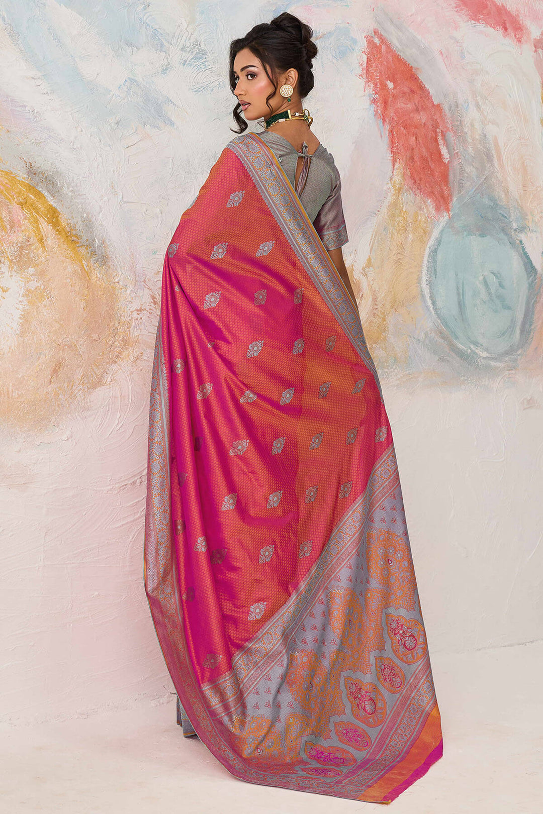 Burnt Pink Woven Kanjivaram Silk Saree