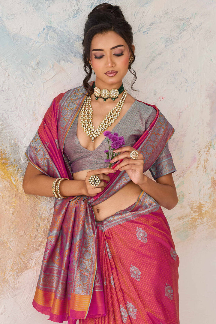 Burnt Pink Woven Kanjivaram Silk Saree