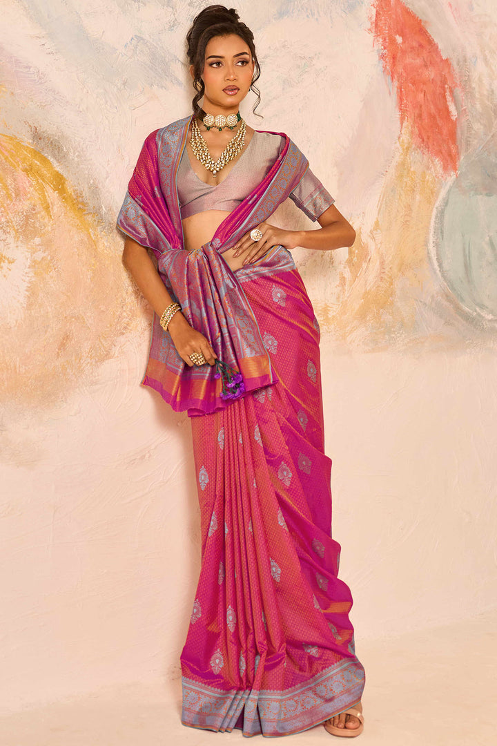 Burnt Pink Woven Kanjivaram Silk Saree