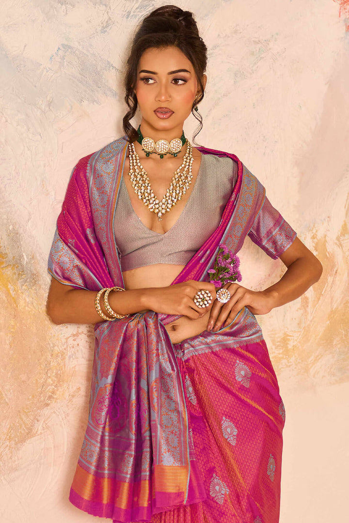 Burnt Pink Woven Kanjivaram Silk Saree