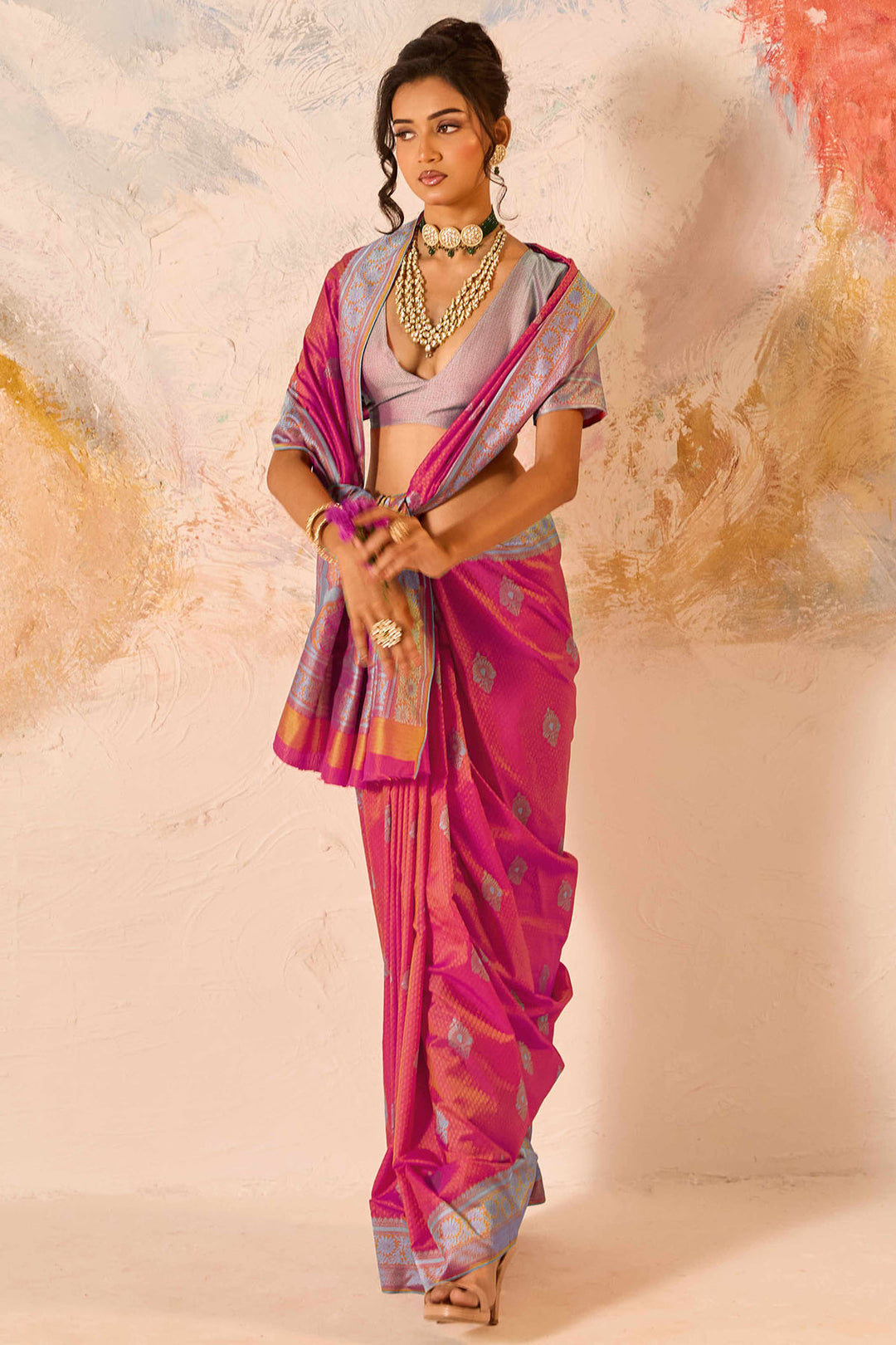 Burnt Pink Woven Kanjivaram Silk Saree