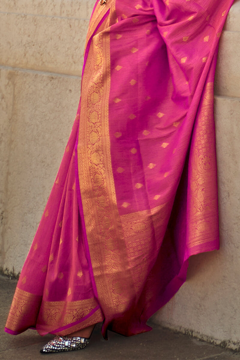 Burnt Pink Zari Woven Banarasi Silk Saree