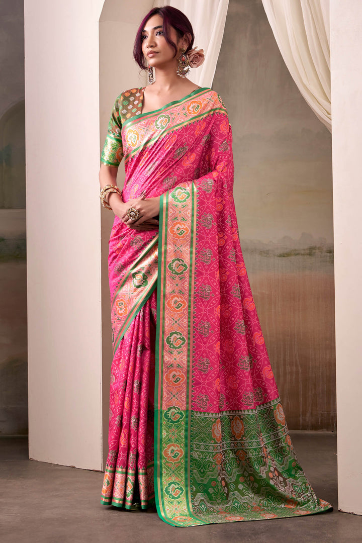 Burnt Pink Zari Woven Patola Silk Saree