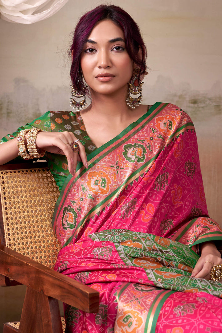 Burnt Pink Zari Woven Patola Silk Saree