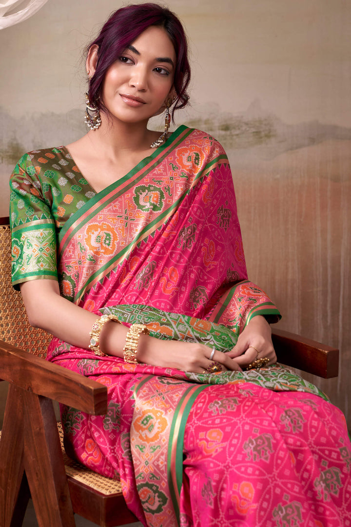 Burnt Pink Zari Woven Patola Silk Saree