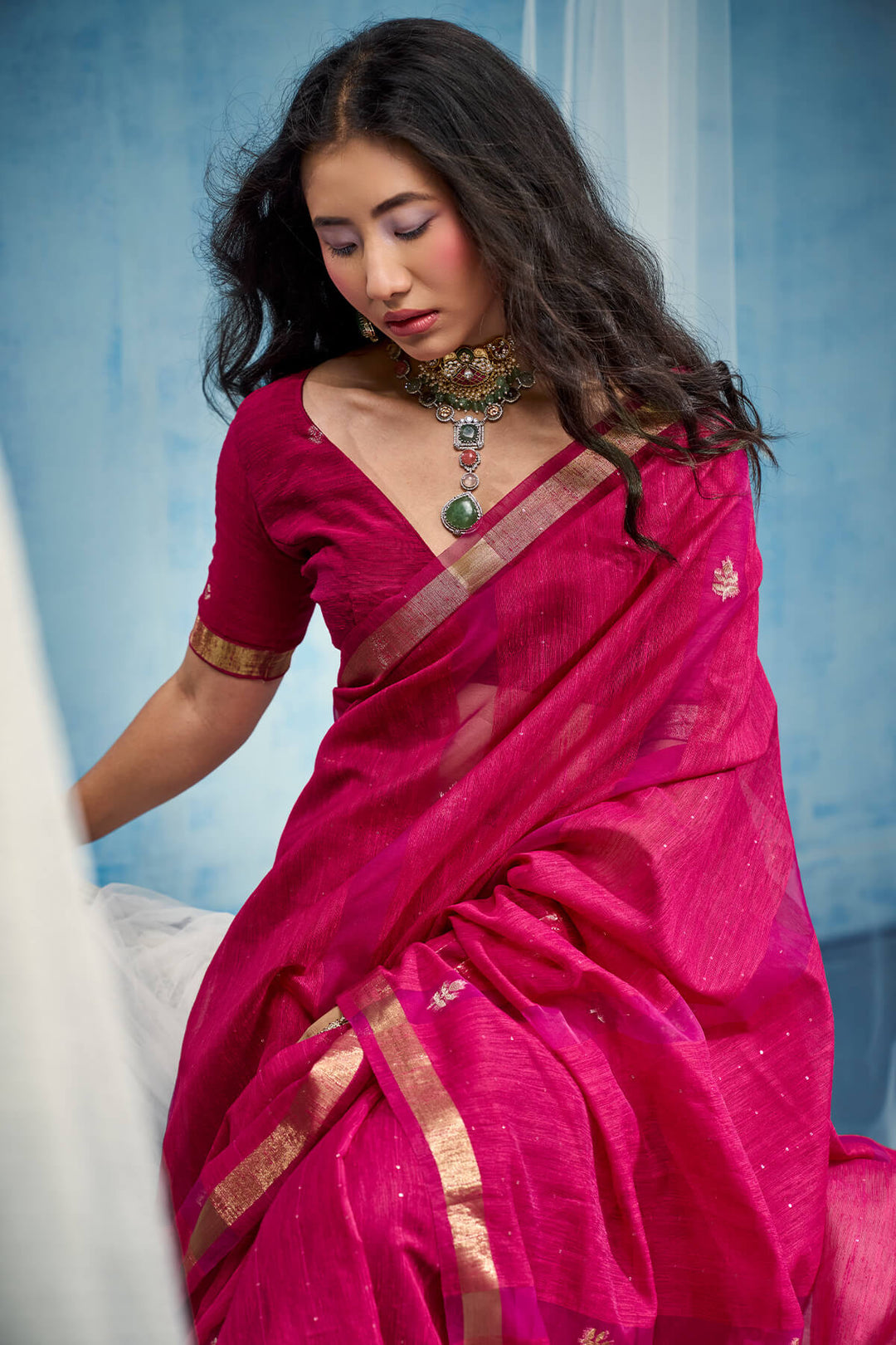 Burnt Pink Zari Woven Pure Munga Cotton saree