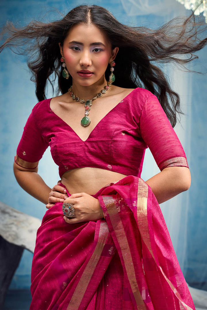 Burnt Pink Zari Woven Pure Munga Cotton saree