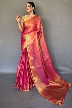Burnt Pink Zari Woven Tissue silk Saree