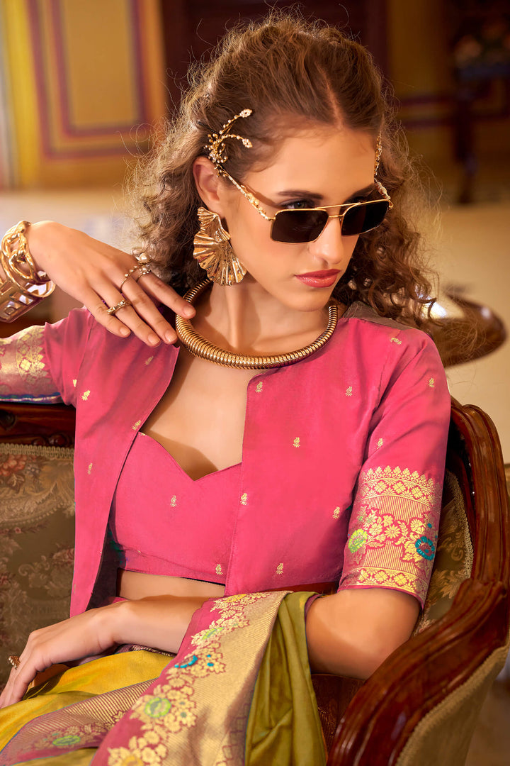Burnt Yellow Banarasi Soft Silk Saree