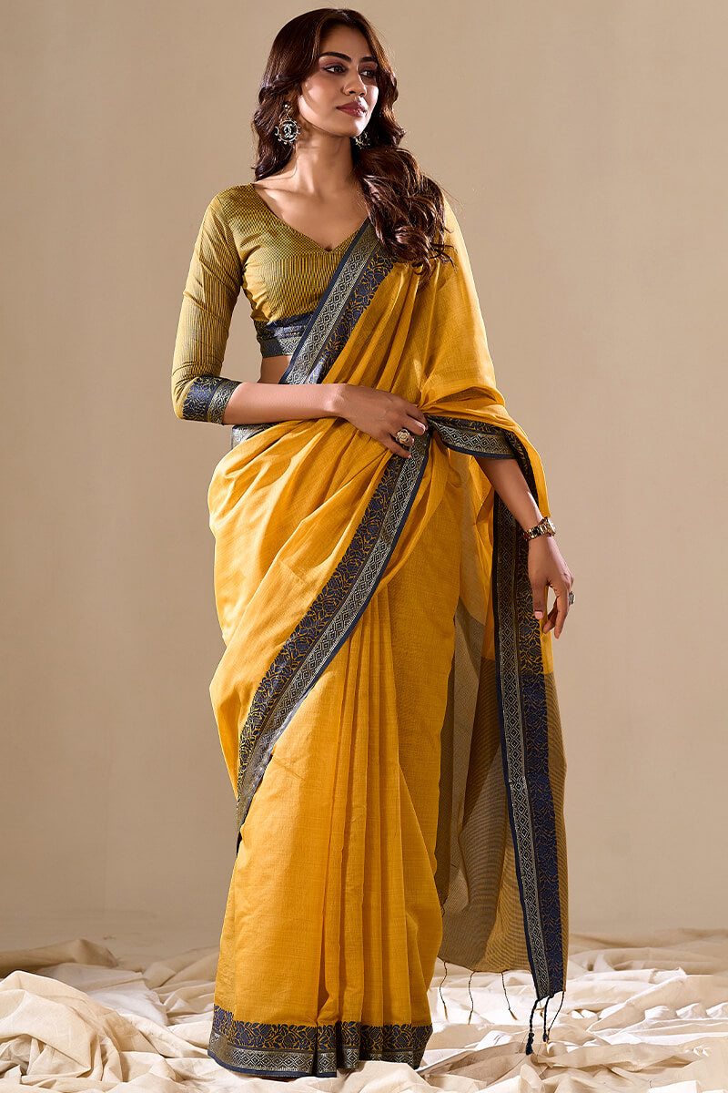 Burnt Yellow Handloom Cotton Saree