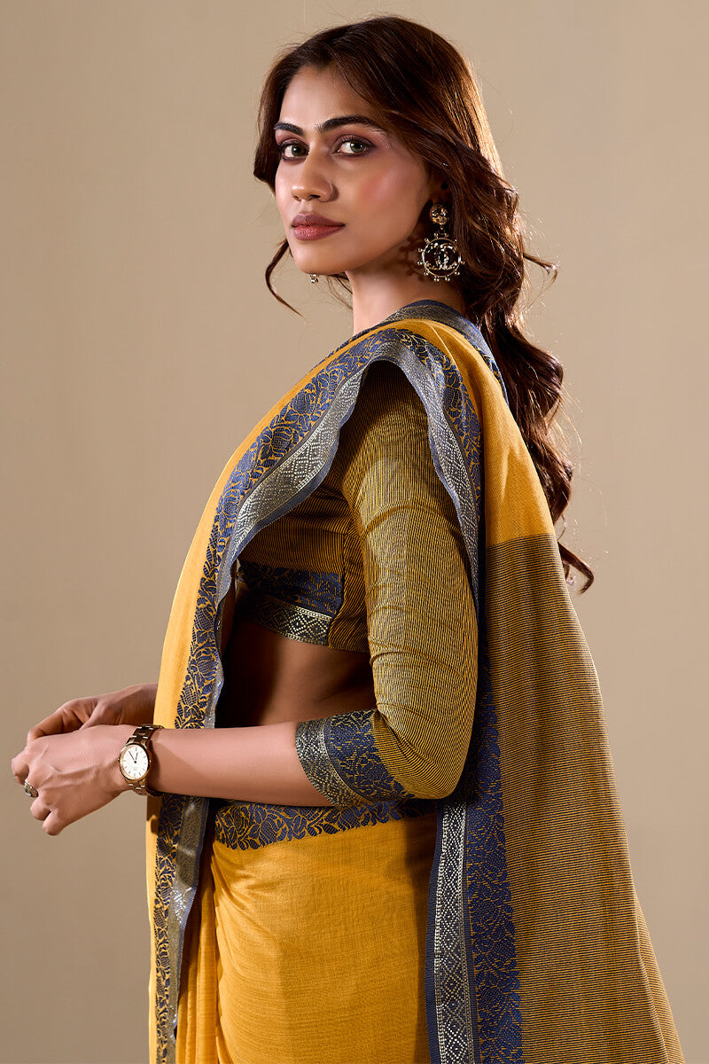 Burnt Yellow Handloom Cotton Saree