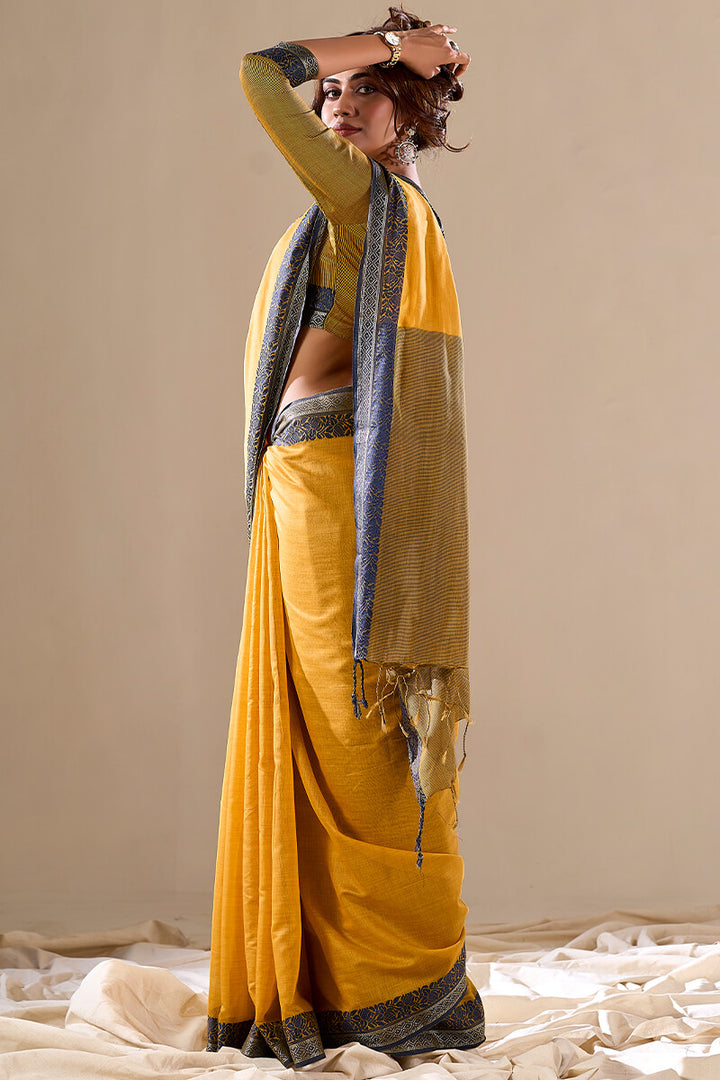 Burnt Yellow Handloom Cotton Saree