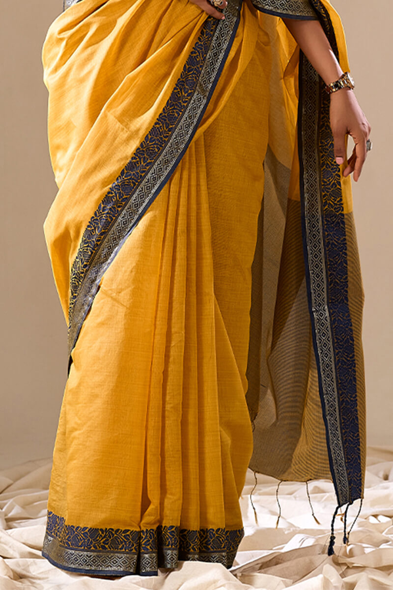 Burnt Yellow Handloom Cotton Saree