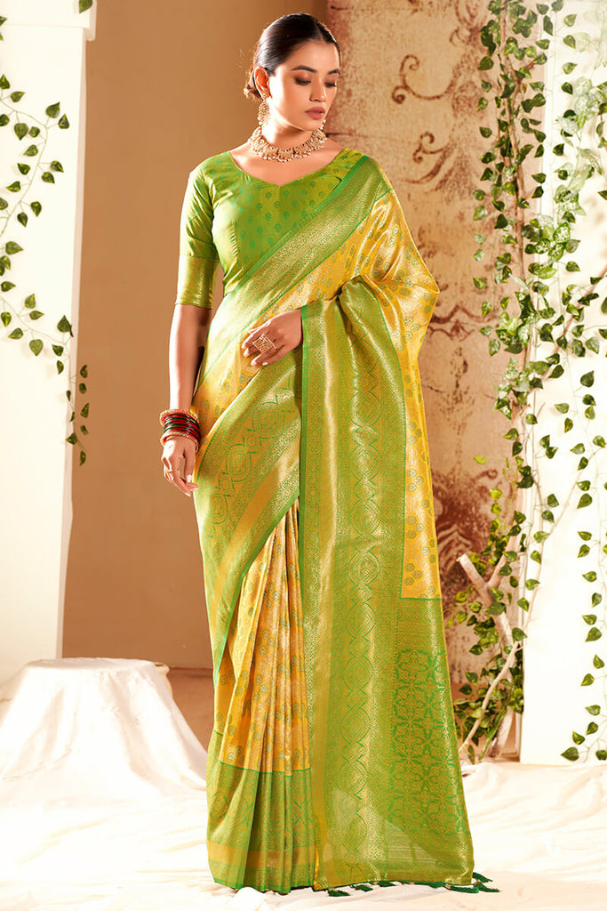 Burnt Yellow Soft Kanjivaram Silk Saree