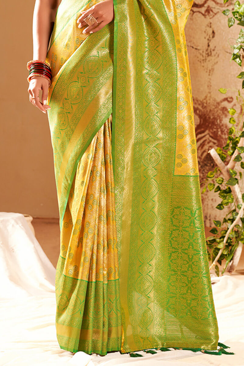 Burnt Yellow Soft Kanjivaram Silk Saree