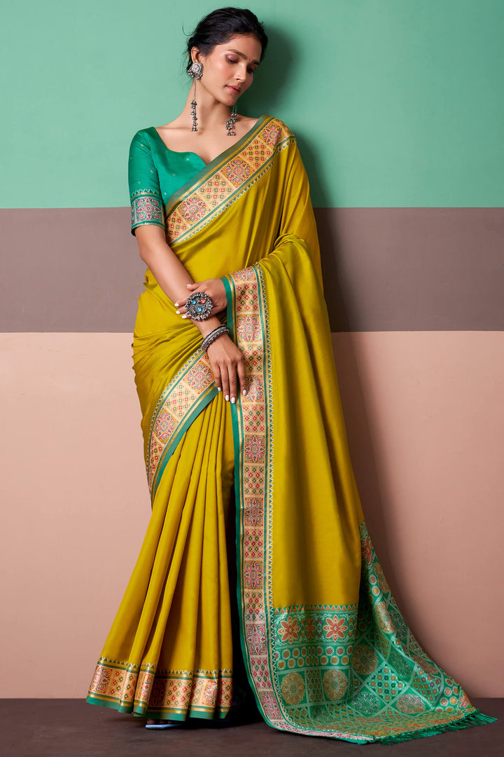 Burnt Yellow Soft Patola Silk Saree