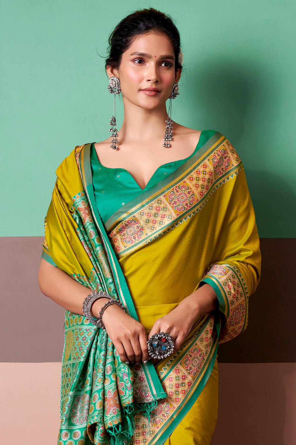 Burnt Yellow Soft Patola Silk Saree
