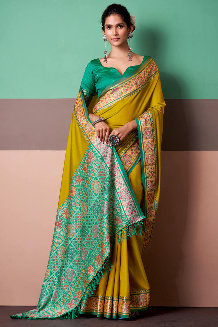 Burnt Yellow Soft Patola Silk Saree