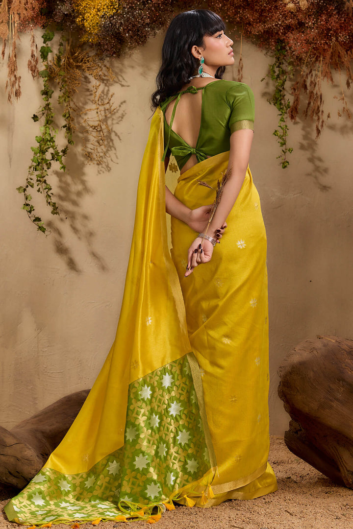 Burnt Yellow Woven Tussar Silk Saree