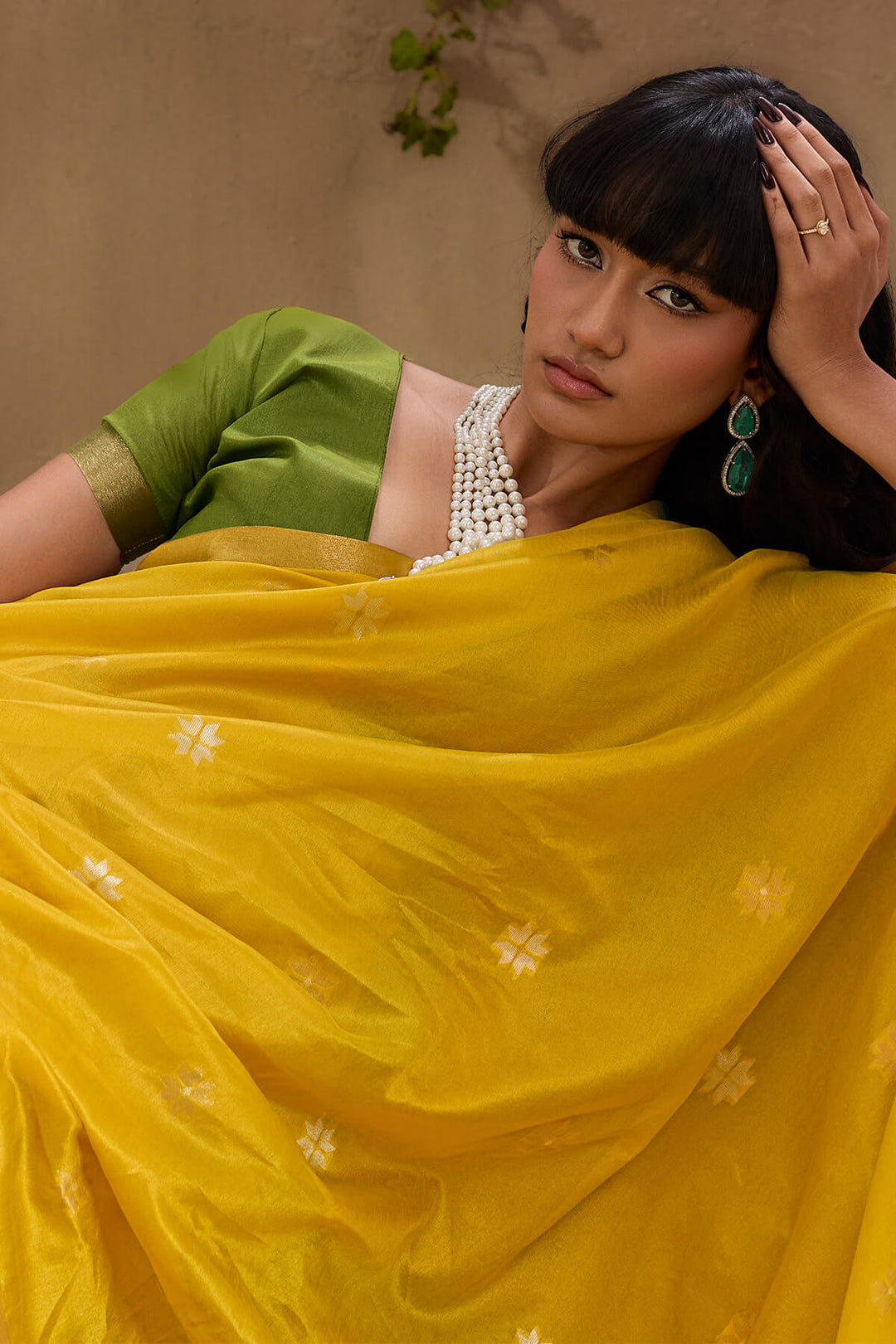 Burnt Yellow Woven Tussar Silk Saree