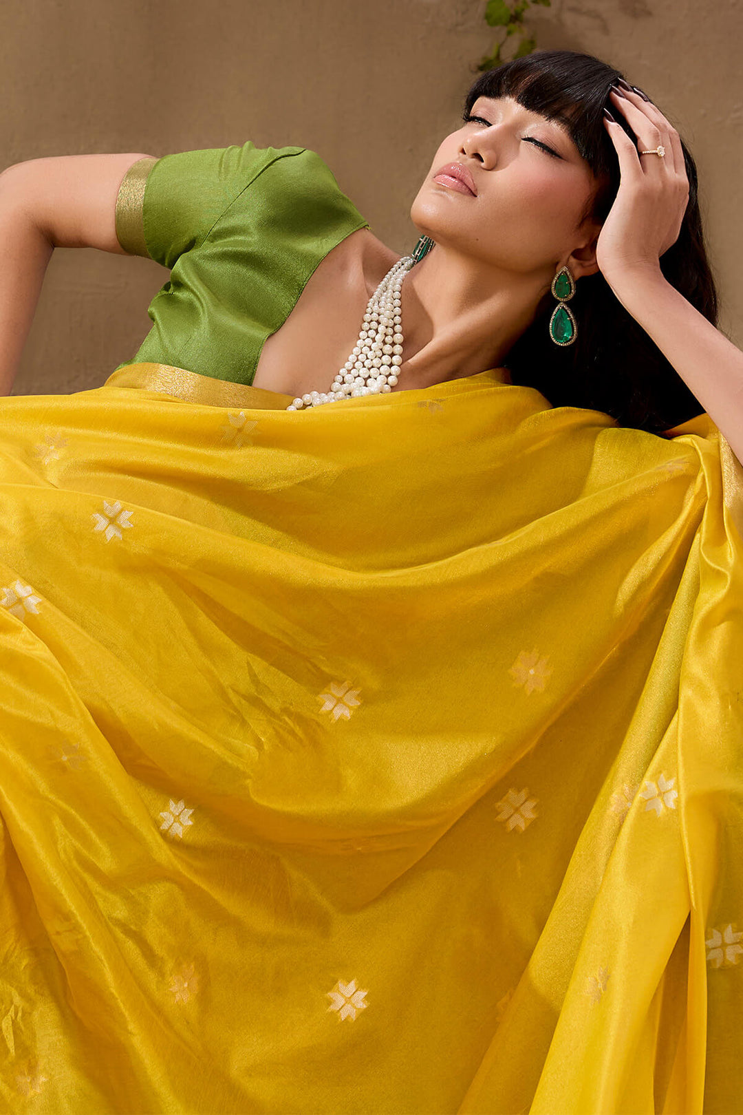 Burnt Yellow Woven Tussar Silk Saree