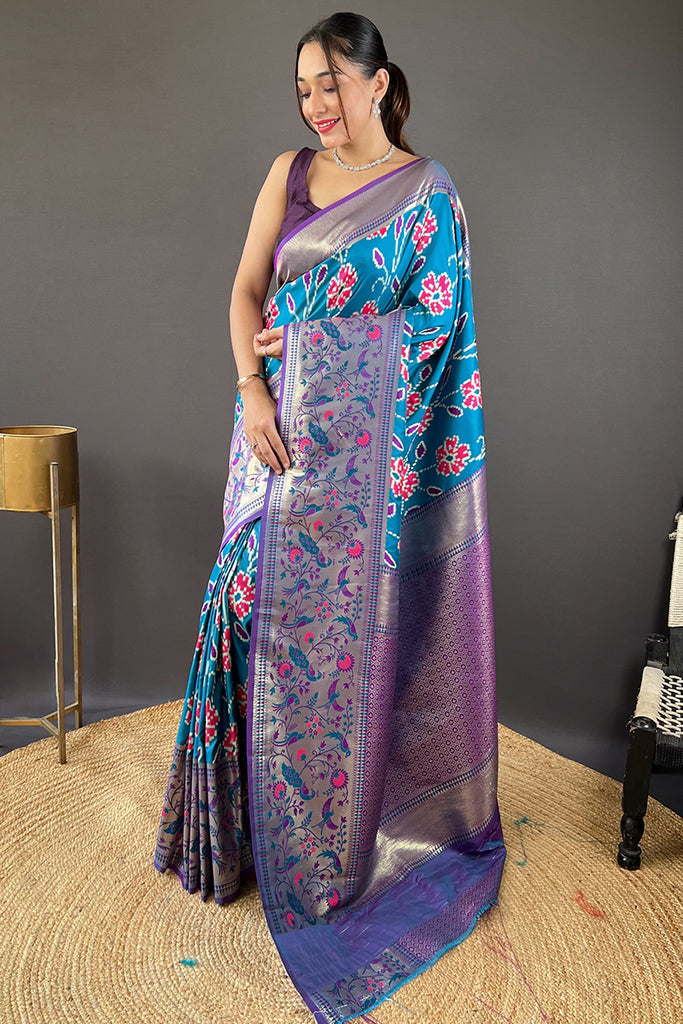 Butterfly Blue Soft Paithni silk saree