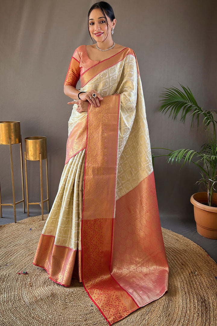 Buttermilk Beige Kanjivaram Silk Saree