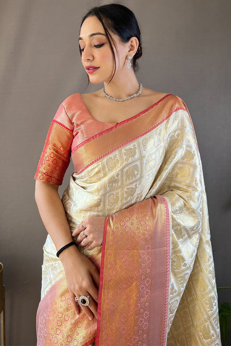 Buttermilk Beige Kanjivaram Silk Saree