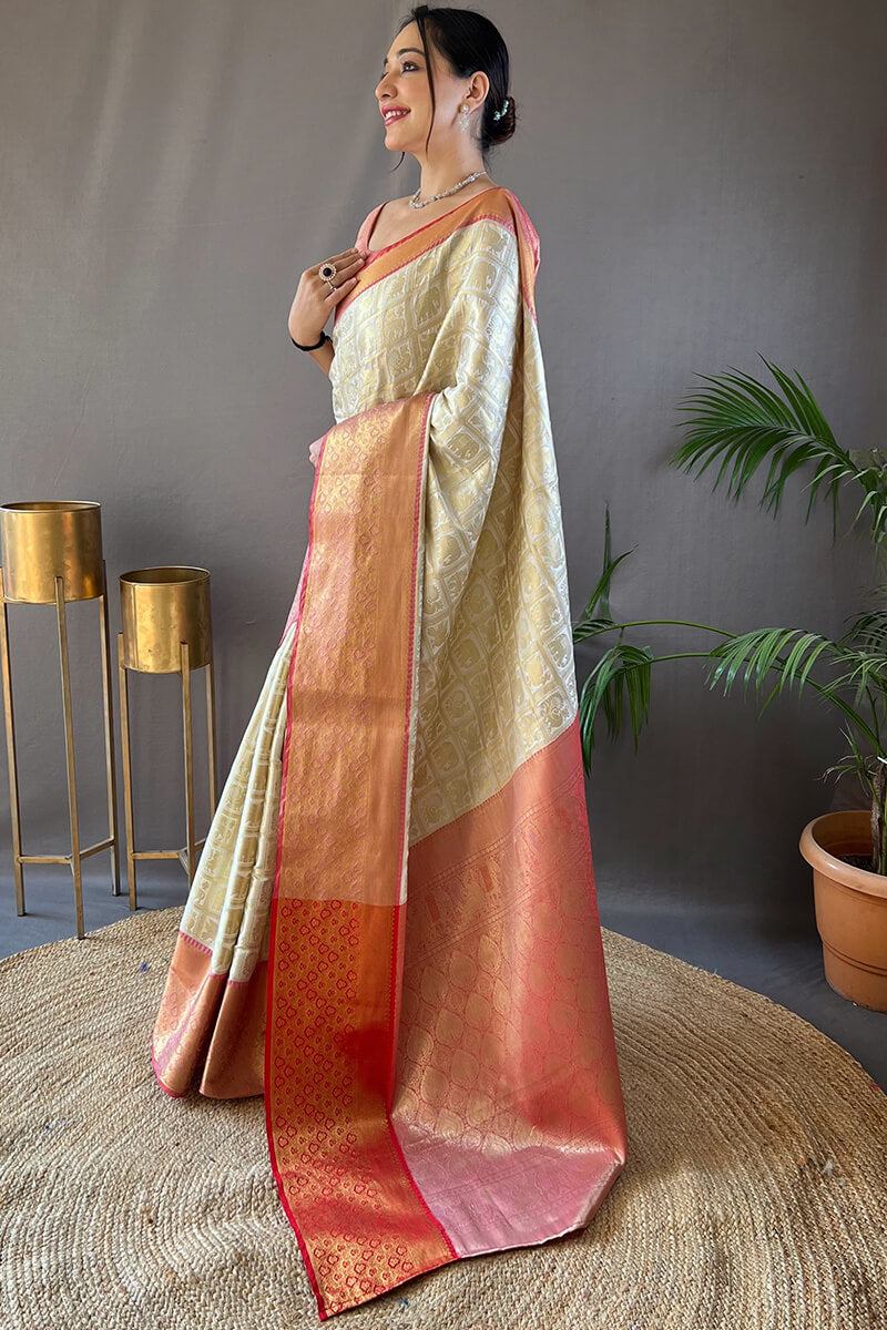 Buttermilk Beige Kanjivaram Silk Saree