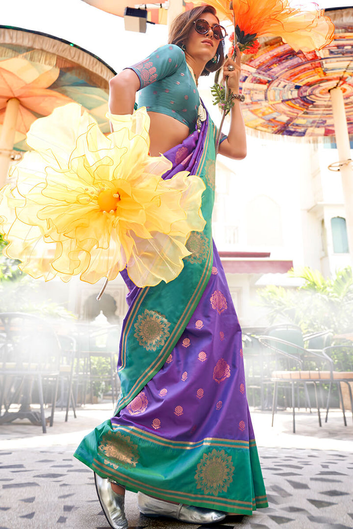 Byzantium Purple Banarasi Katan Silk Saree