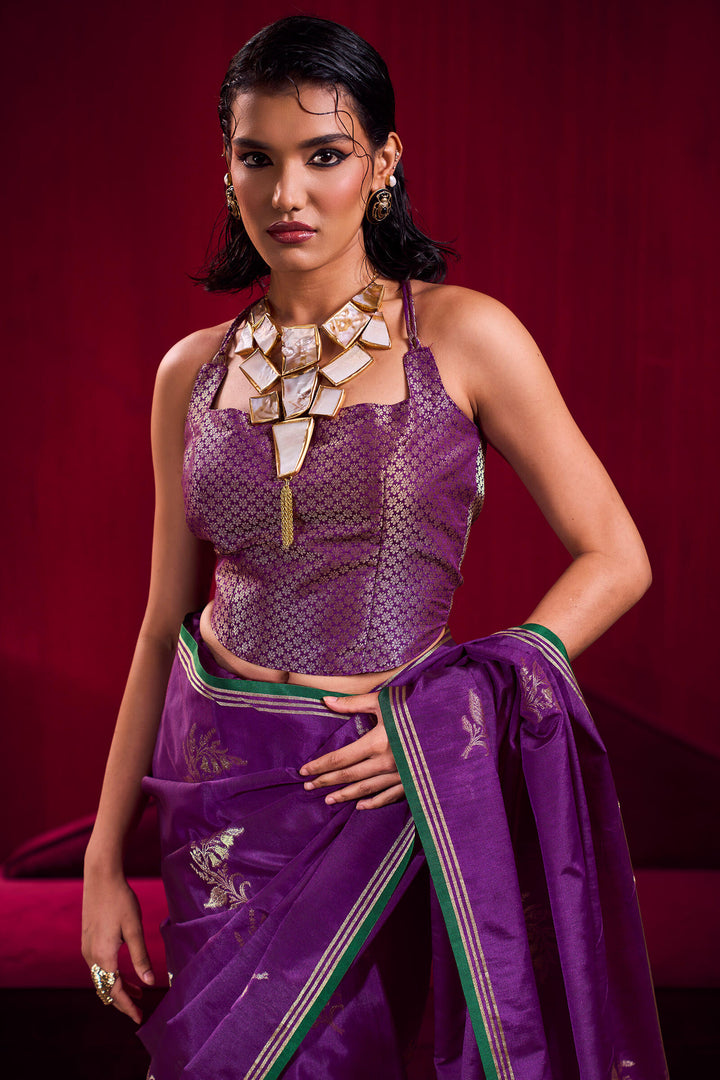 Byzantium Purple Banarasi satin silk saree