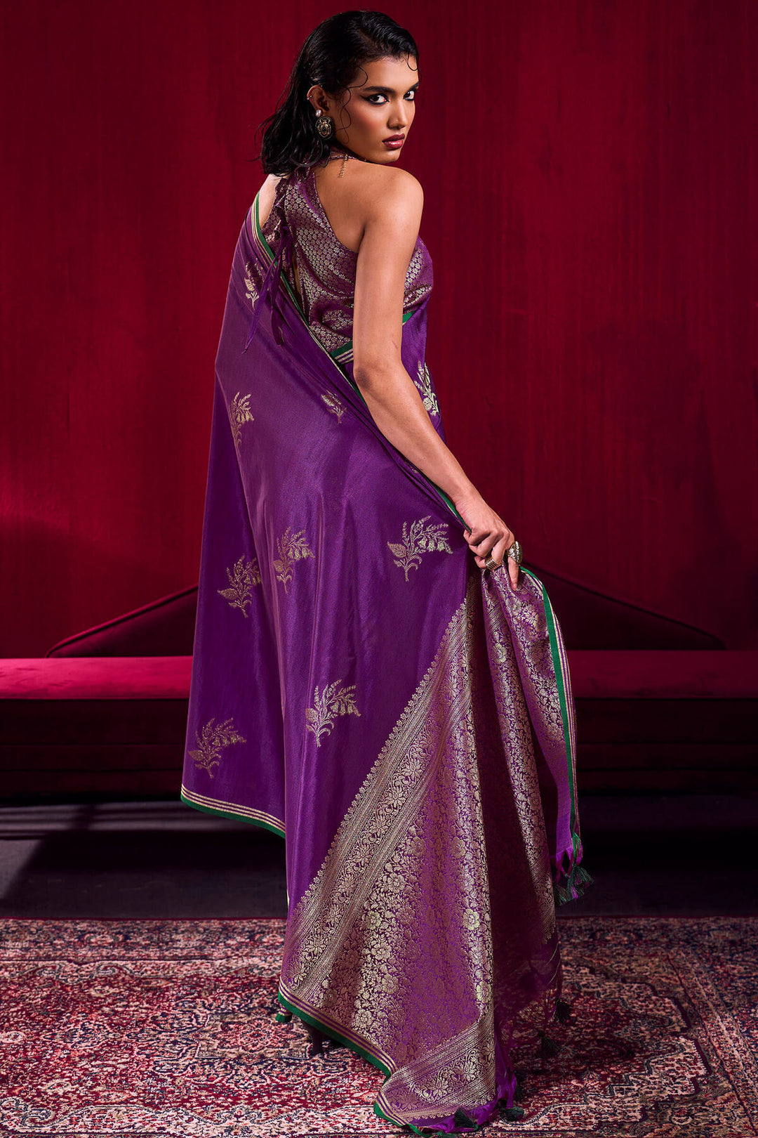 Byzantium Purple Banarasi satin silk saree
