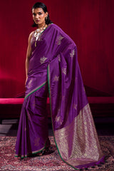 Byzantium Purple Banarasi satin silk saree