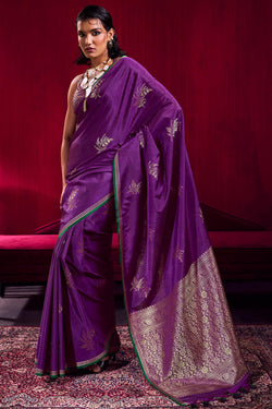 Byzantium Purple Banarasi satin silk saree