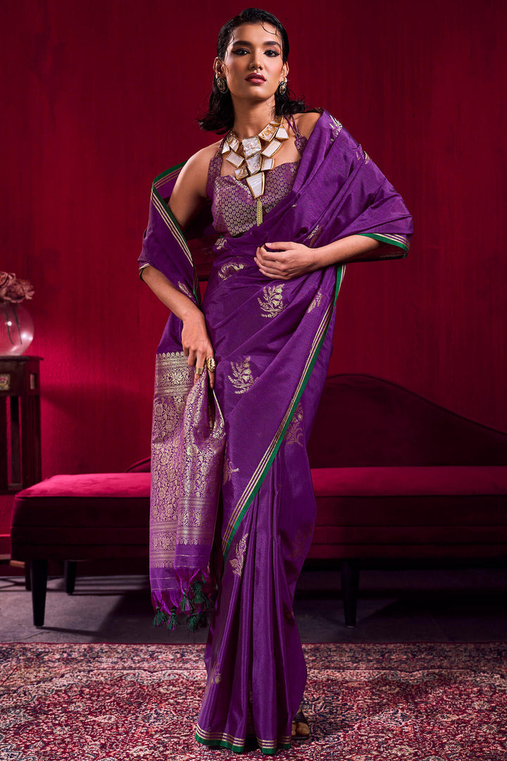 Byzantium Purple Banarasi satin silk saree