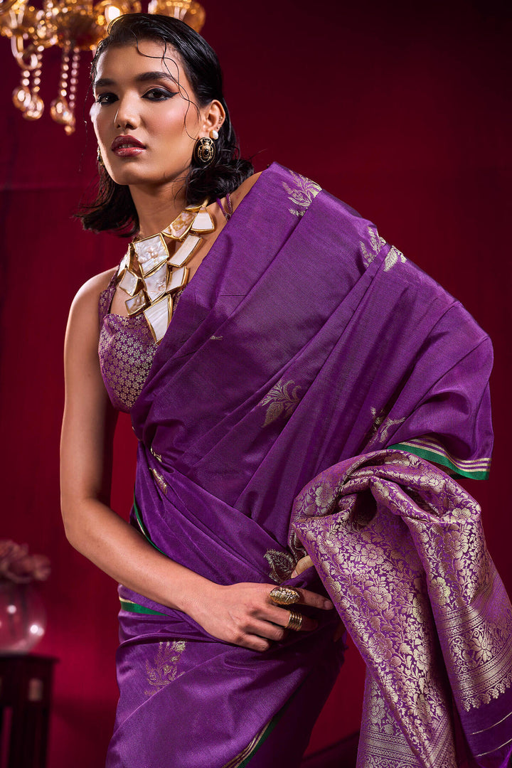 Byzantium Purple Banarasi satin silk saree