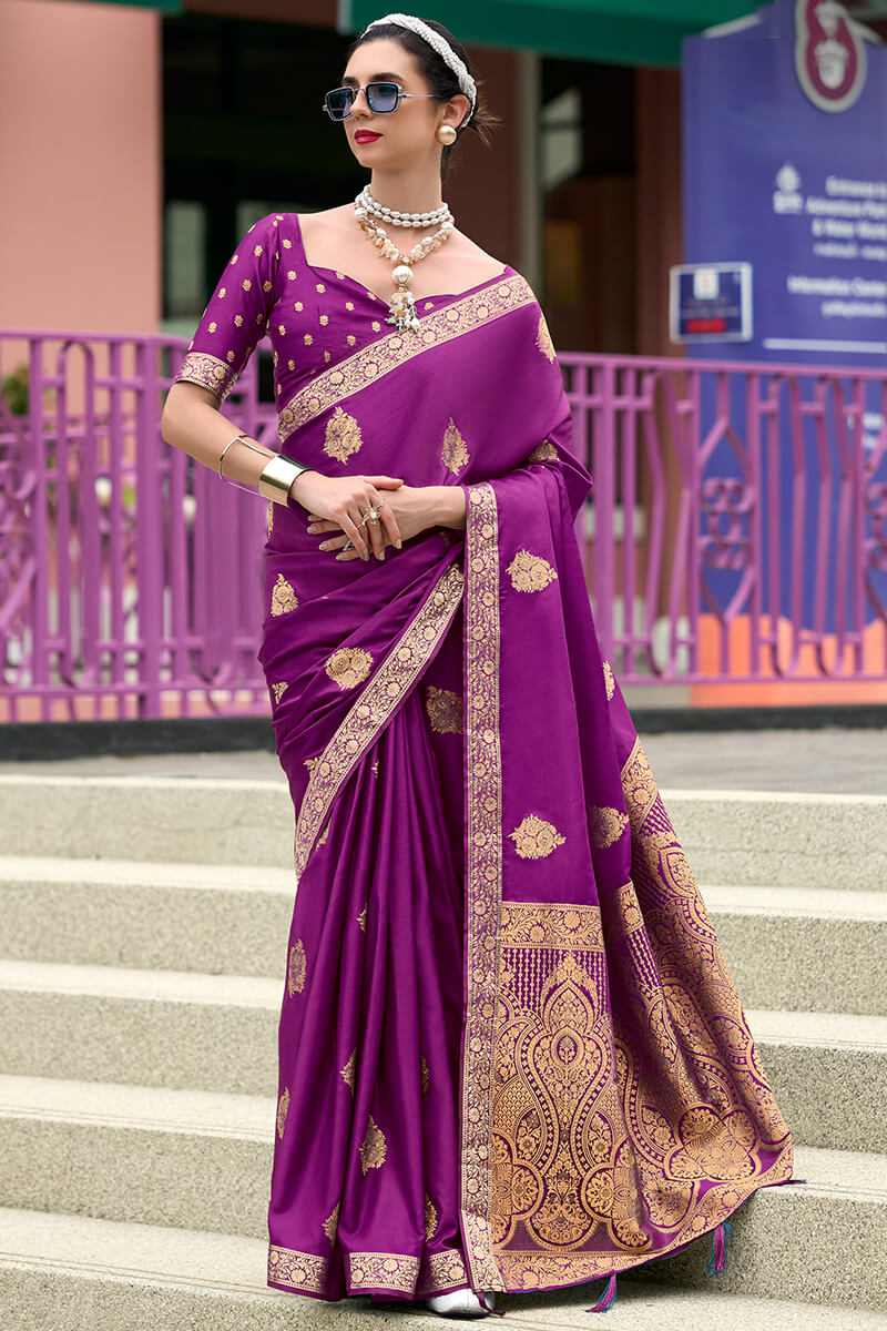 Byzantium Purple Banarasi Tissue Silk Saree