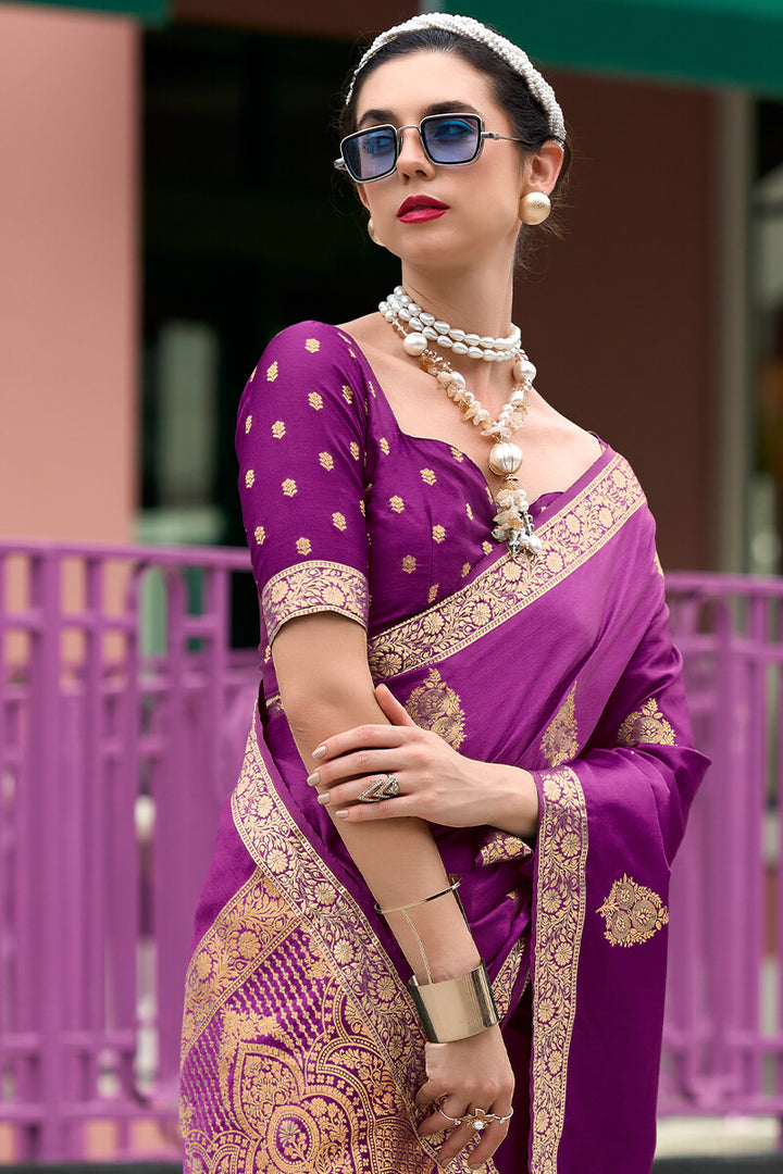 Byzantium Purple Banarasi Tissue Silk Saree