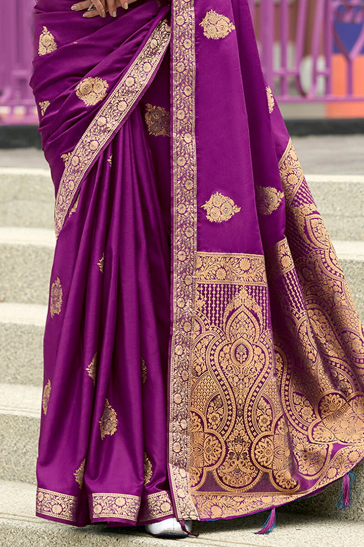 Byzantium Purple Banarasi Tissue Silk Saree