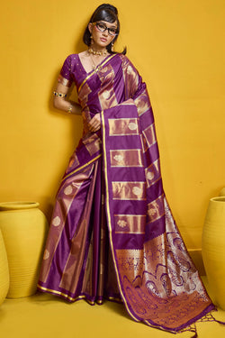 Byzantium Purple Purple Banarasi Satin Silk Saree