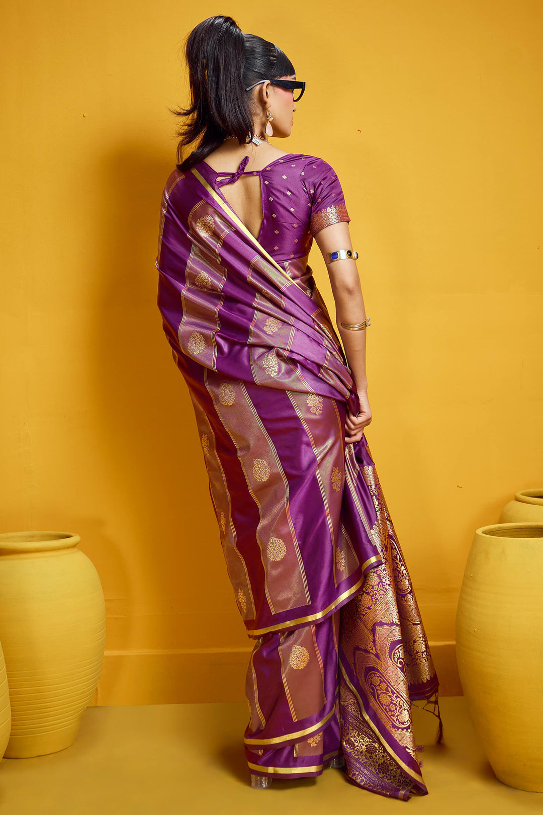 Byzantium Purple Purple Banarasi Satin Silk Saree