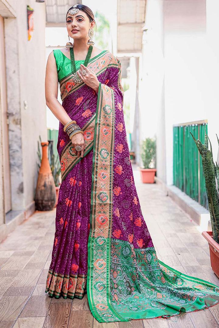 Byzantium Purple Zari Woven Patola Silk Saree