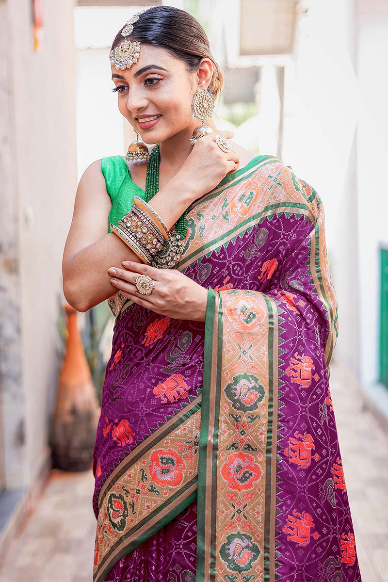 Byzantium Purple Zari Woven Patola Silk Saree